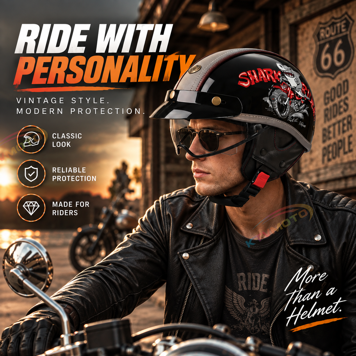 KTVMOTO Retro Half Helmet with Visor for Motorcycle Riders-I50