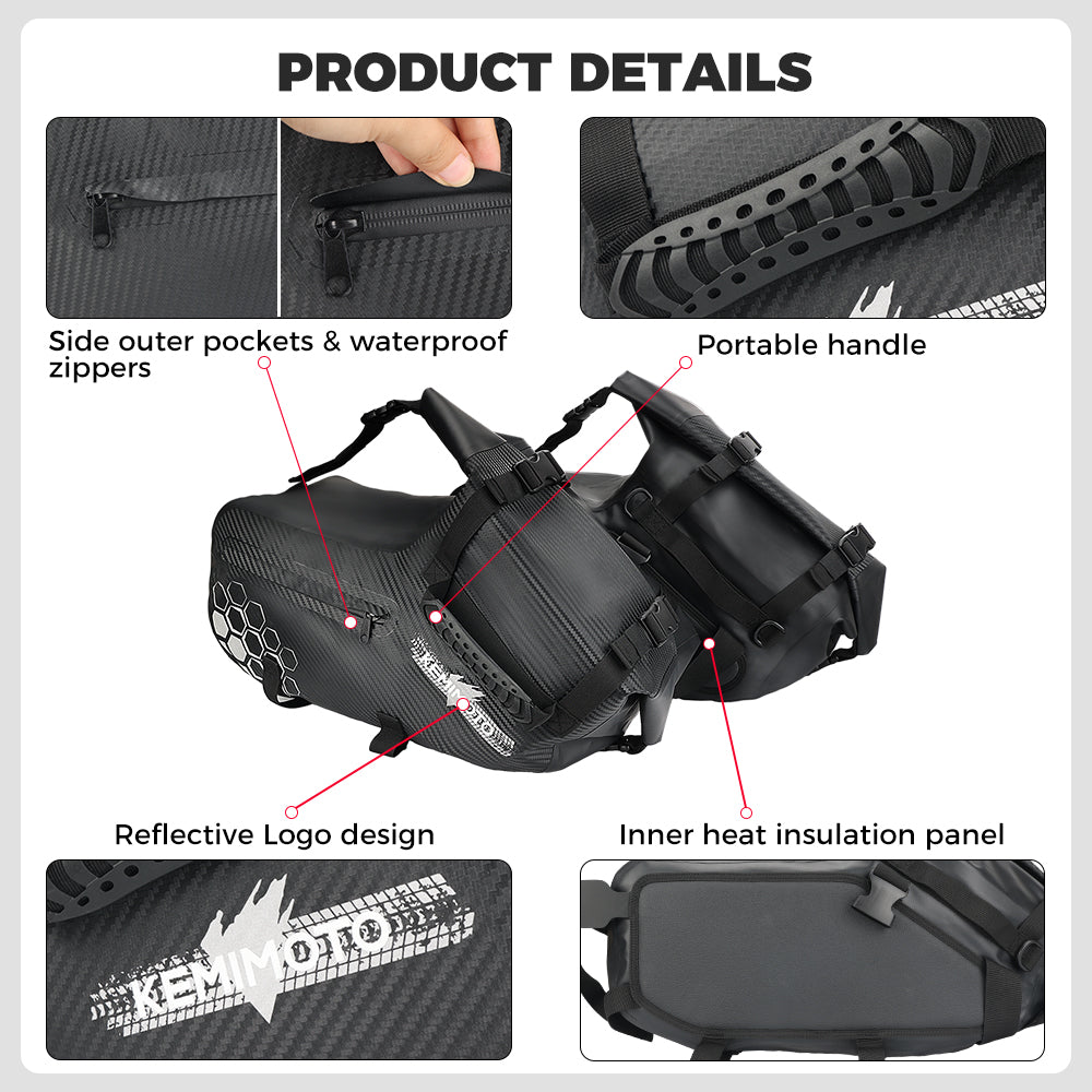 28L Waterproof Travel Luggage Saddle Bag Motorcycle Side Bag Universal-B02