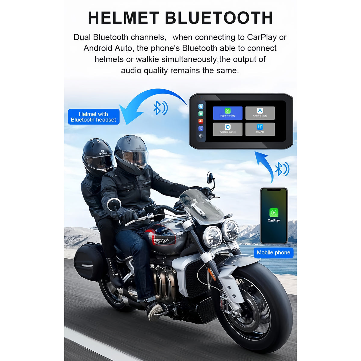 6.25 inch Motorcycle Carplay IP65 Waterproof Dual Bluetooth WiFi Wireless Android-Auto-P05