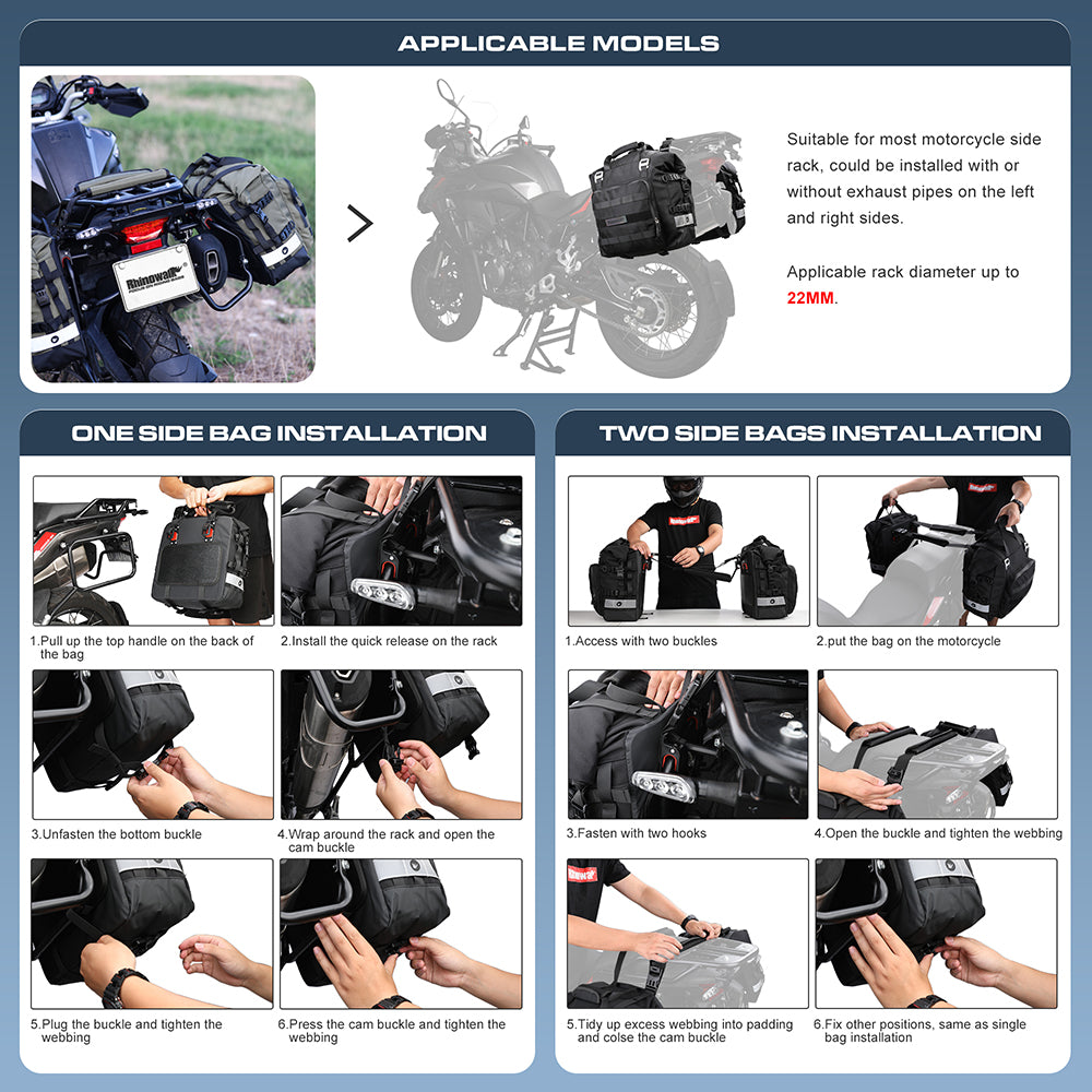 20L Motorcycle Saddle Bag Side Universal Waterproof Removable Inner Bag-B04