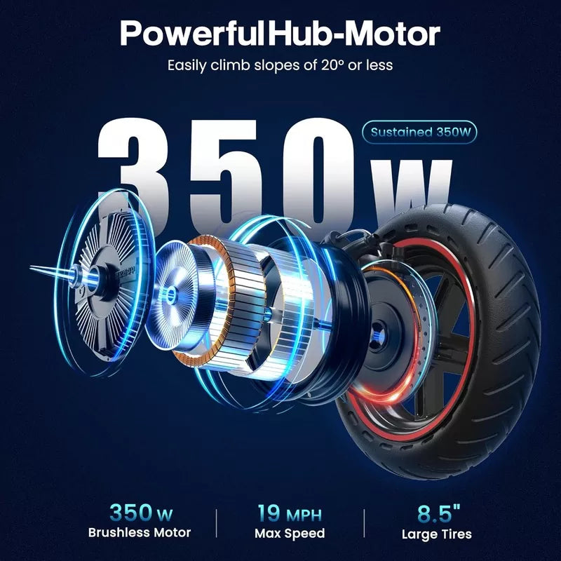 19 MPH 8.5" Solid Tires 350W Motor E Scooter for Adults and Teens Smart App