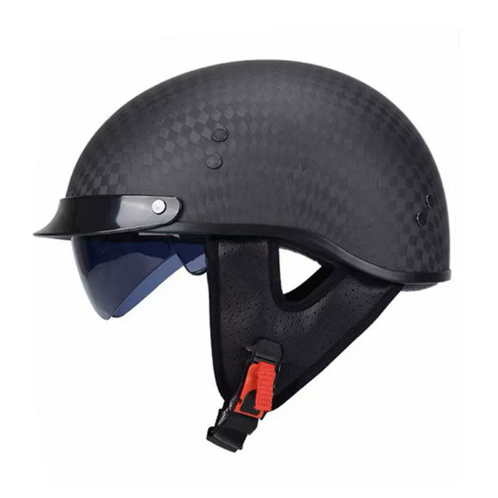 KTVMOTO Half-helmet with retro carbon fiber texture and retractable sun visor-I136