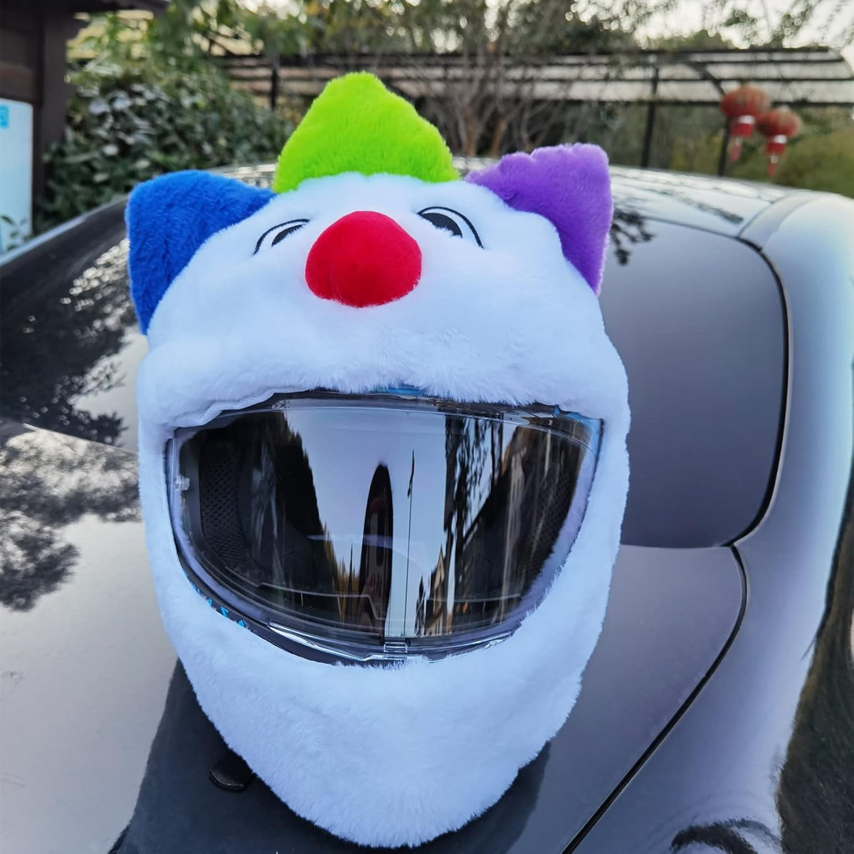 Funny motorcycle helmet covers-White clown