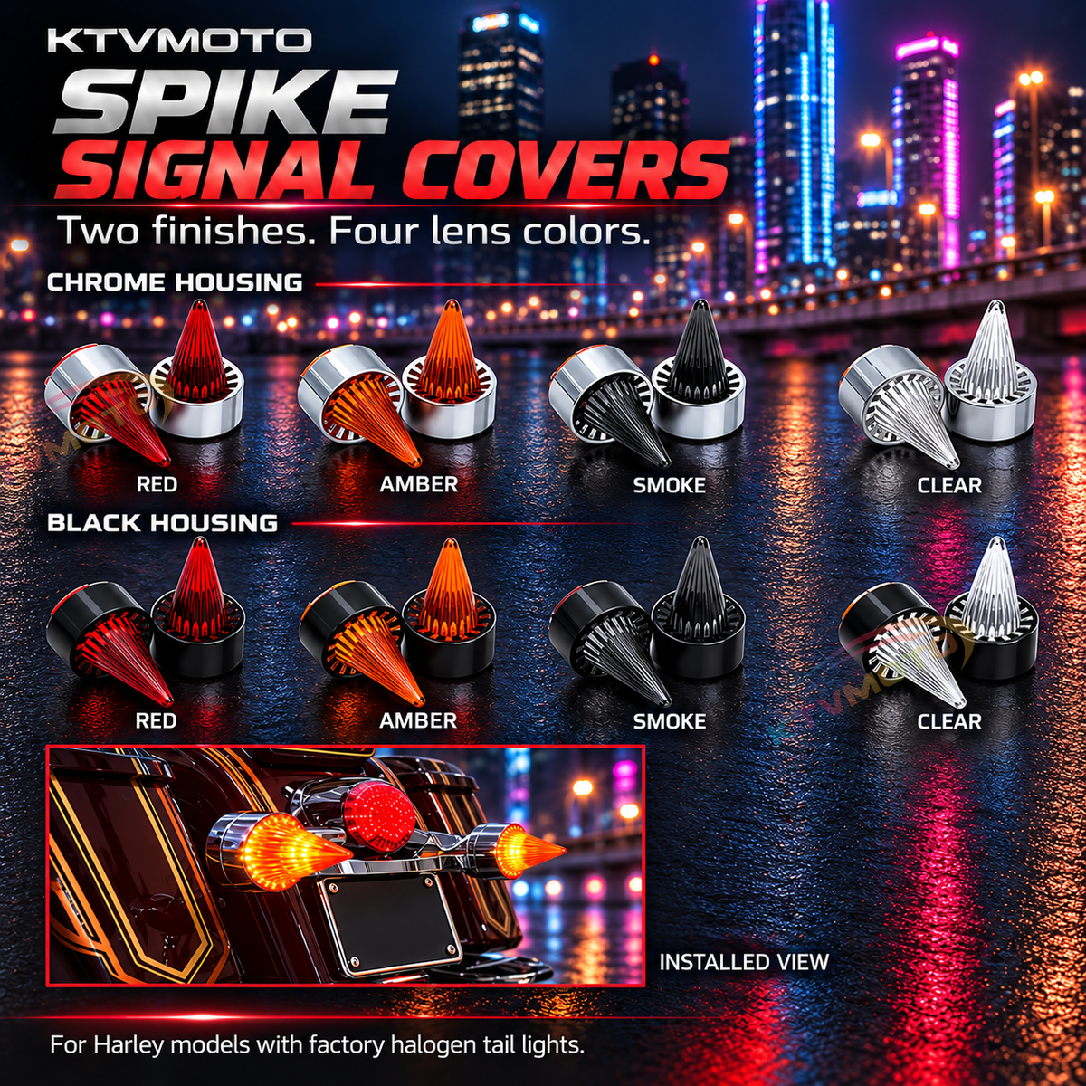 KTVMOTO Harley Rear Turn Signal Lens Covers, Rocket Spike Style -ML16