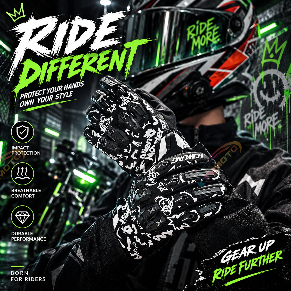 KTVMOTO CE certified luminous leather gloves-G20