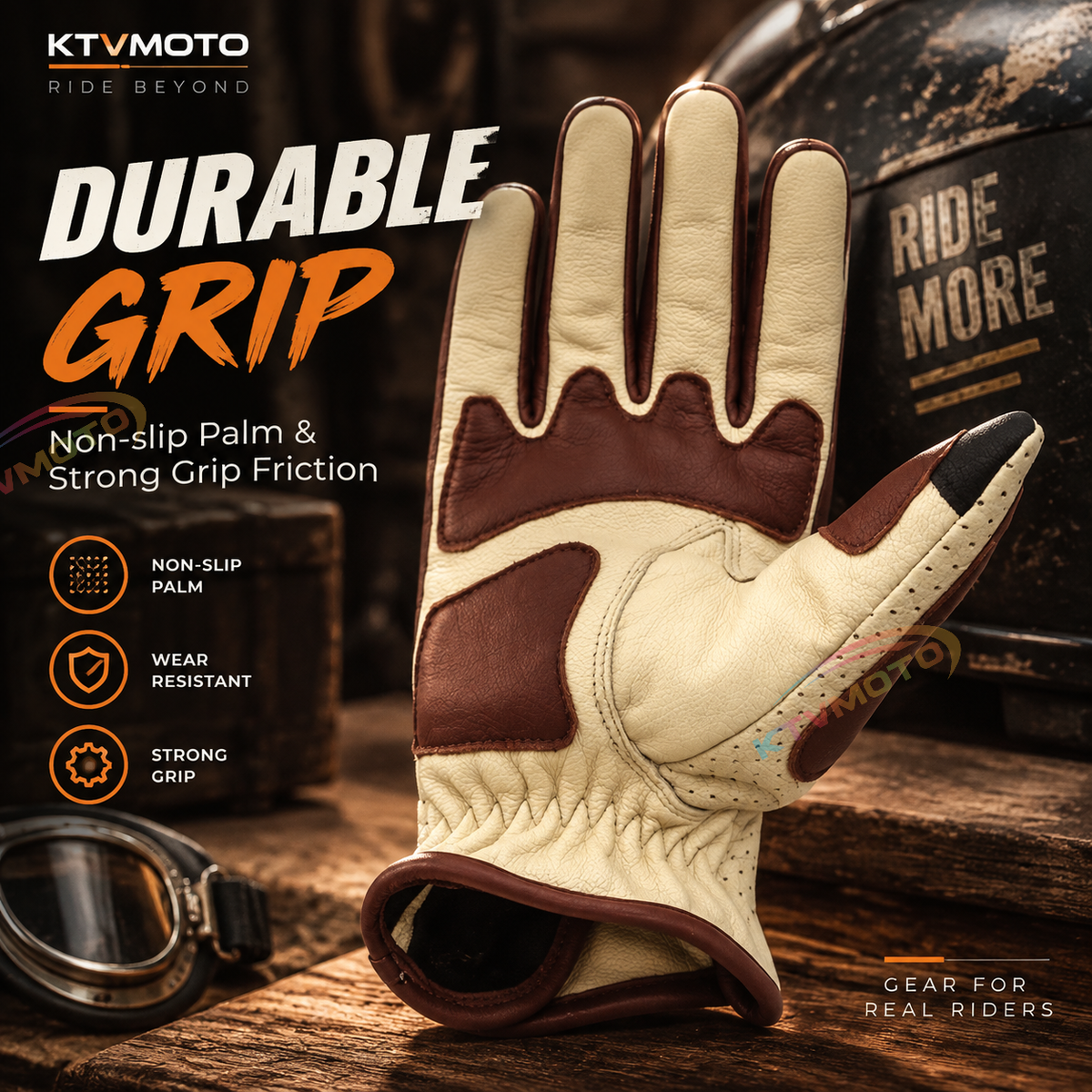 KTVMOTO Vintage genuine leather motorcycle gloves-G35