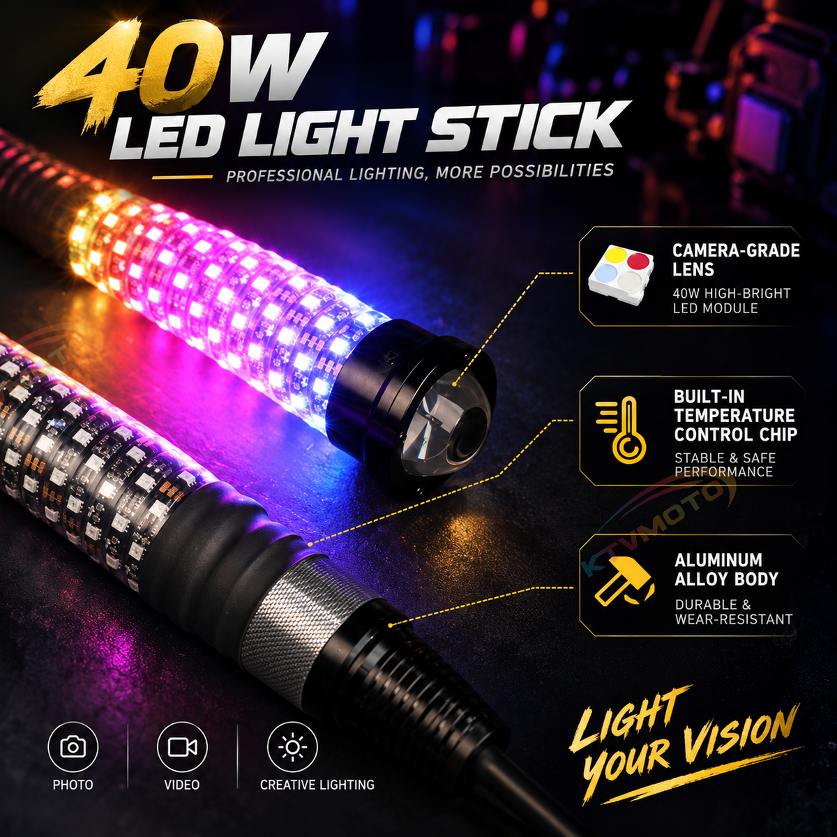 KTVMOTO 2-Pack LED Whip Lights with App & Wireless Remote-D26