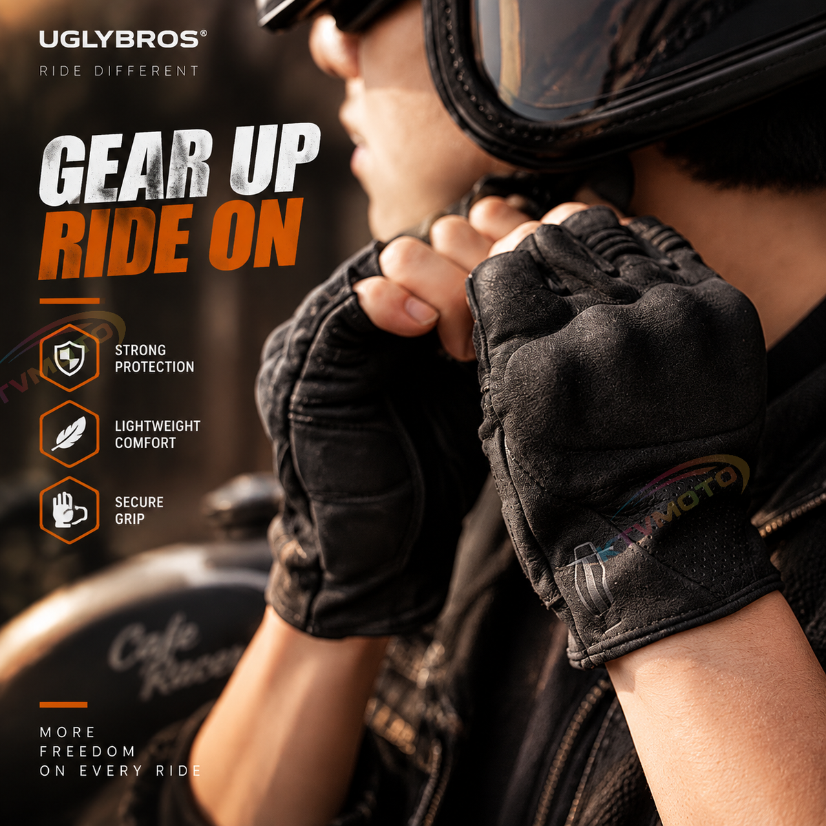 KTVMOTO Retro Motorcycle Rider Genuine Leather Half-Finger Gloves - G37