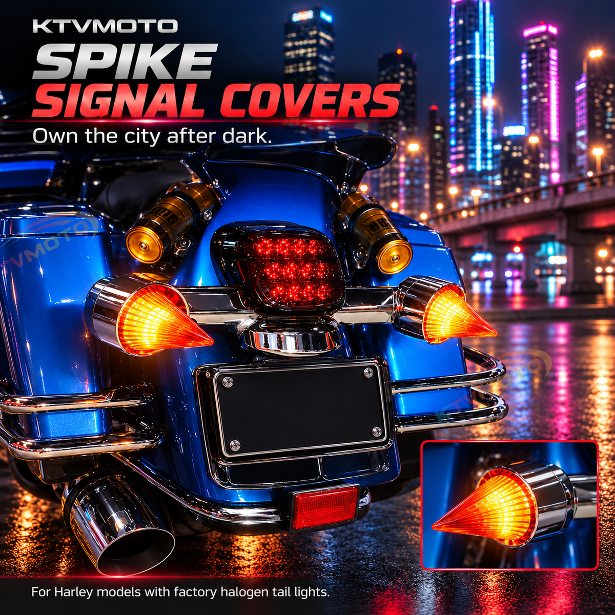 KTVMOTO Harley Rear Turn Signal Lens Covers, Rocket Spike Style -ML16