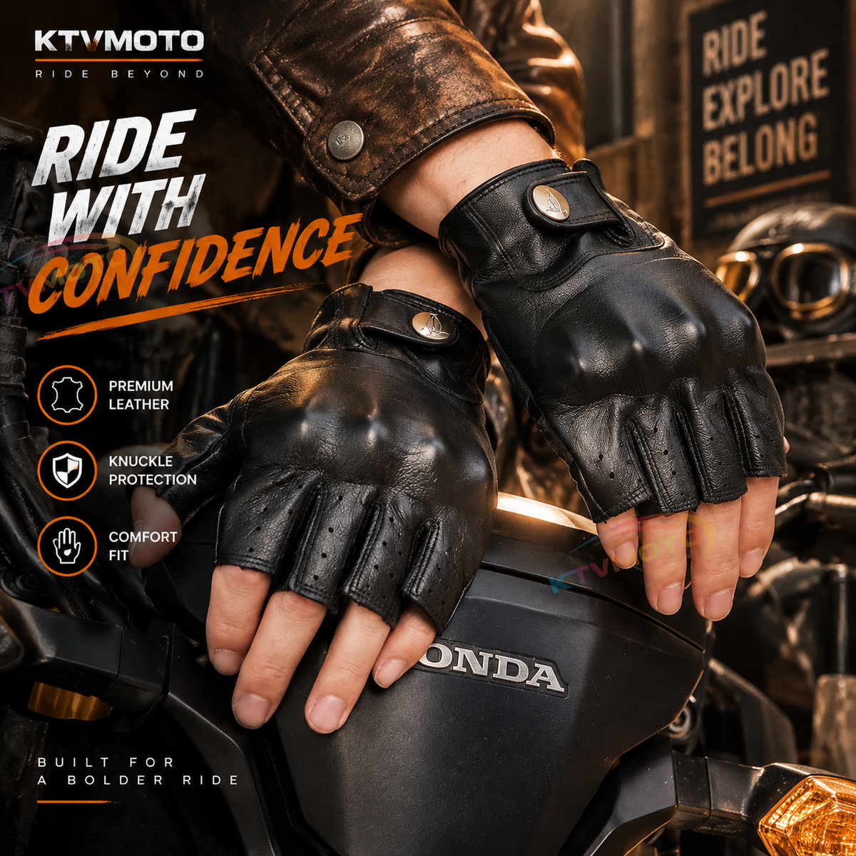 KTVMOTO Summer Retro Breathable Fingerless Cycling Gloves-G41
