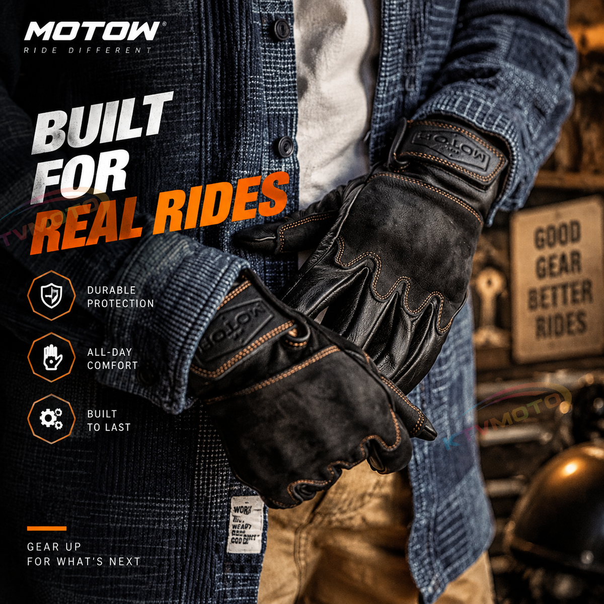 KTVMOTO Vintage sheepskin motorcycle gloves-G40