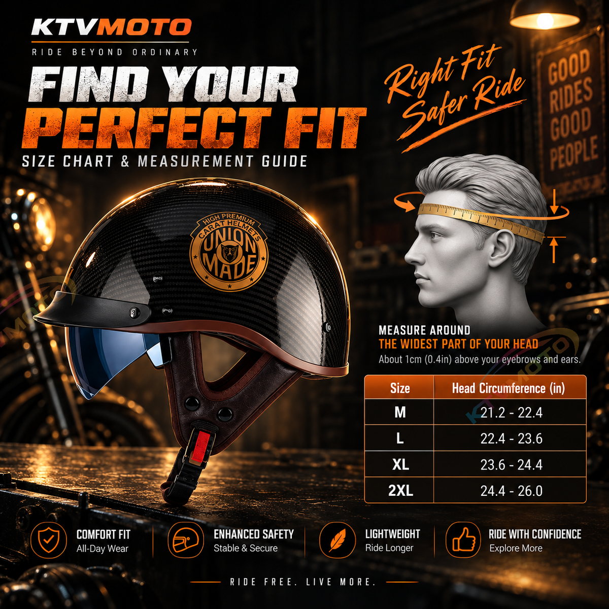 Lightweight Retro Carbon Fiber Motorcycle Half-Helmet-I138
