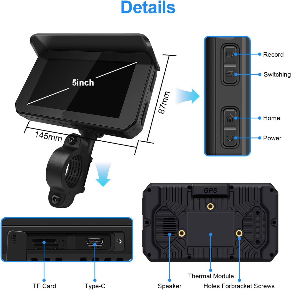 5 Inch Motorcycle DVRTPMS Navigation Wireless -P05