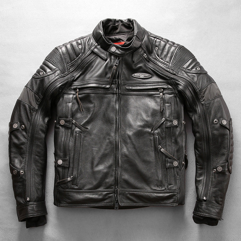 Detachable four-piece motorcycle top layer yellow cowhide leather jacket-A29