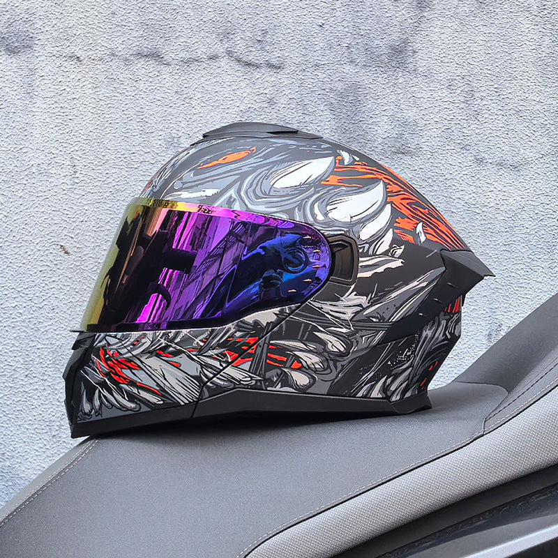 Motorcycle Flip Helmet Modular Full Face Skull Design -I198
