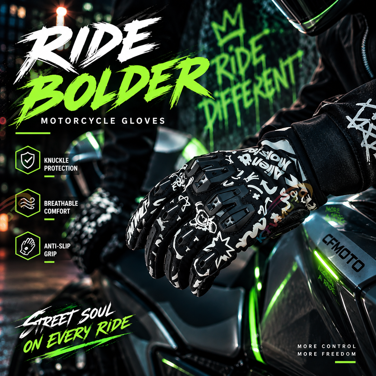 KTVMOTO CE certified luminous leather gloves-G20