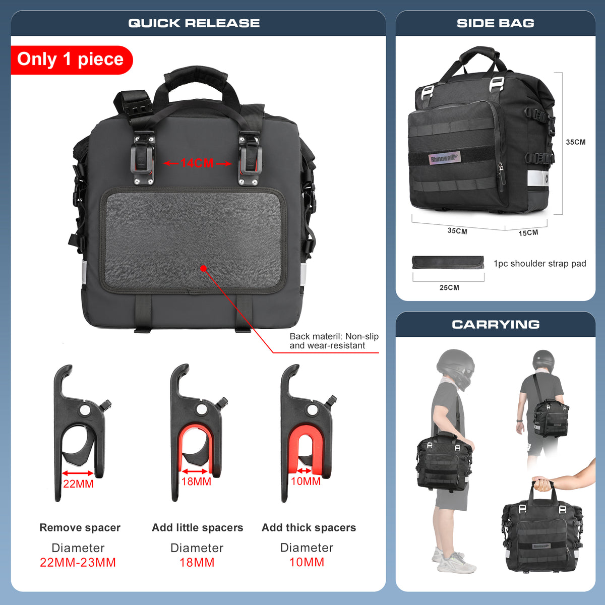 20L Motorcycle Saddle Bag Side Universal Waterproof Removable Inner Bag-B04