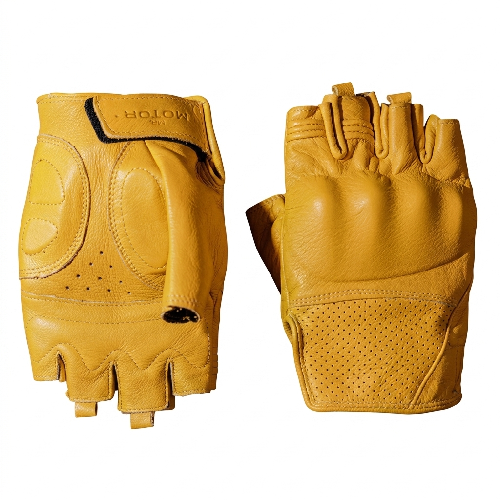 KTVMOTO Retro Motorcycle Rider Genuine Leather Half-Finger Gloves - G37