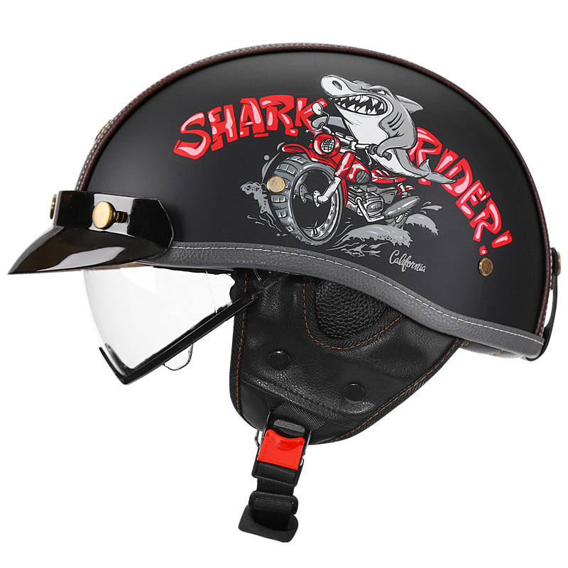 KTVMOTO Retro Half Helmet with Visor for Motorcycle Riders-I50