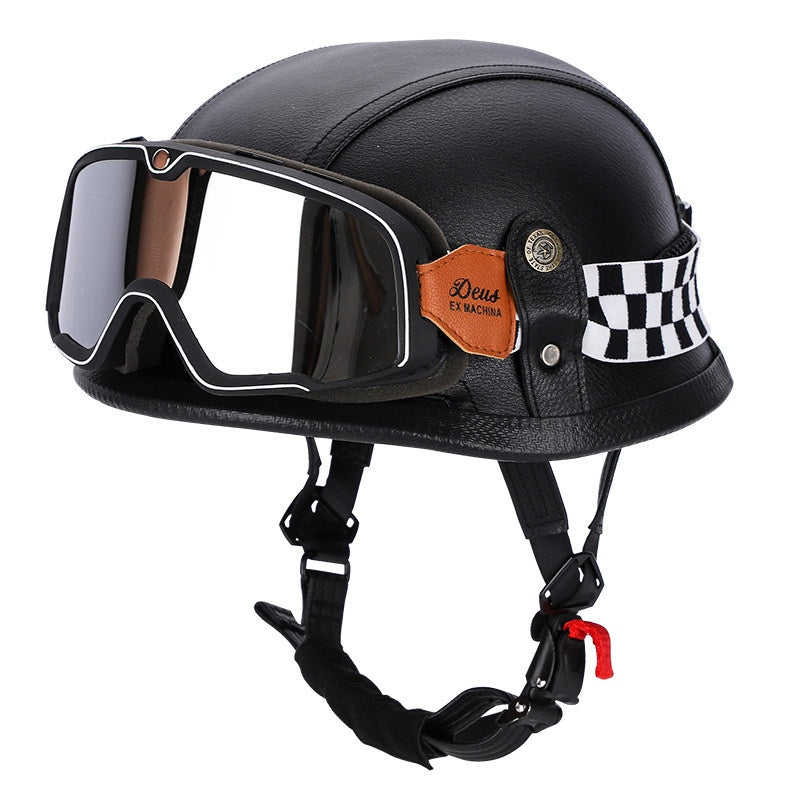 Retro leather cruiser motorcycle half helmet-I15