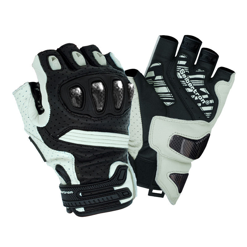 KTVMOTO Motorcycle Carbon Fiber and Leather Fingerless Gloves-G45