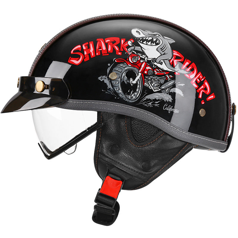KTVMOTO Retro Half Helmet with Visor for Motorcycle Riders-I50
