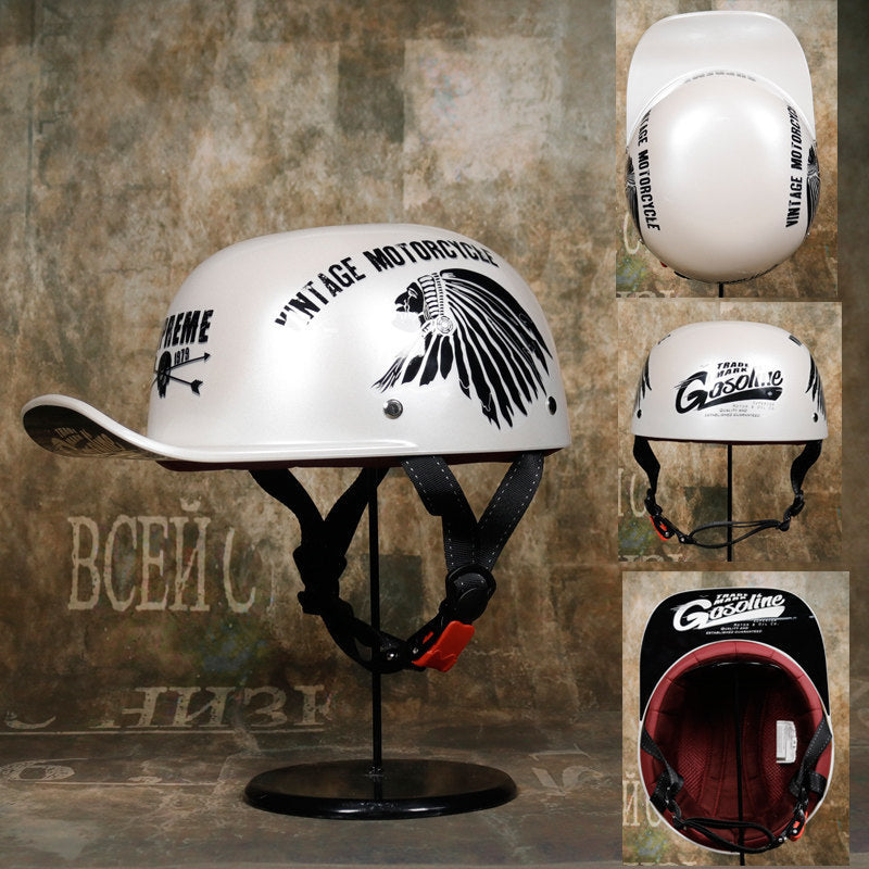 KTVMOTO Retro Half Face Motorcycle Helmet with Long Sun Visor-I248