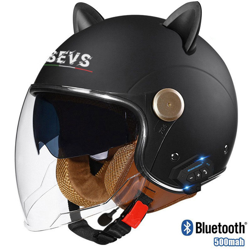 Cat-Ear Open-Face Motorcycle Helmet with Bluetooth Function-I67
