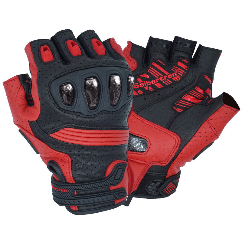KTVMOTO Motorcycle Carbon Fiber and Leather Fingerless Gloves-G45