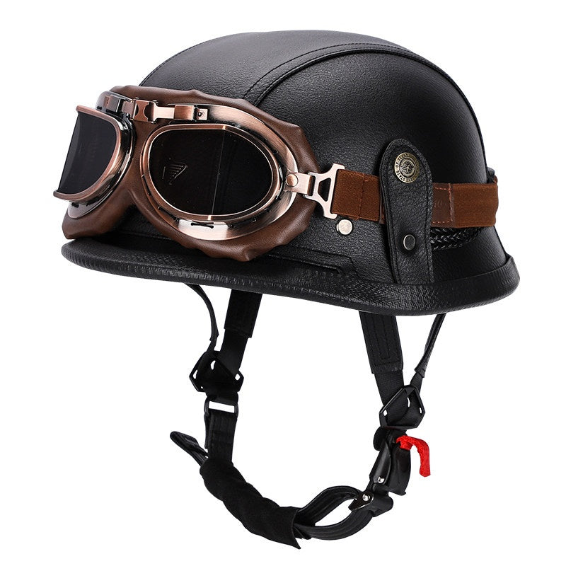 Retro leather cruiser motorcycle half helmet-I15