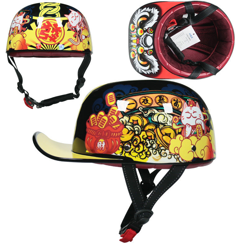 KTVMOTO Retro Half Face Motorcycle Helmet with Long Sun Visor-I248
