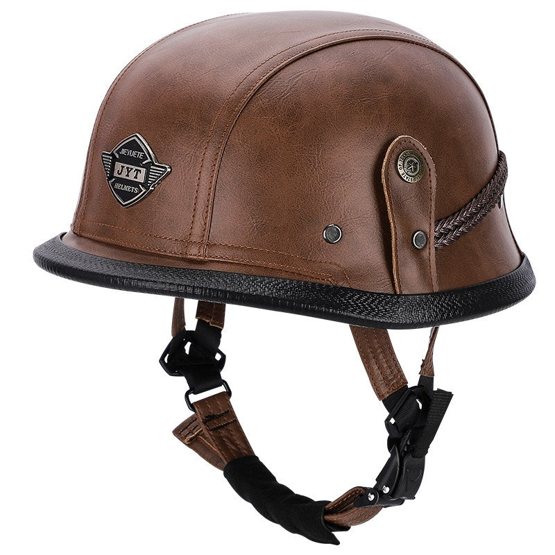 Retro leather cruiser motorcycle half helmet-I15