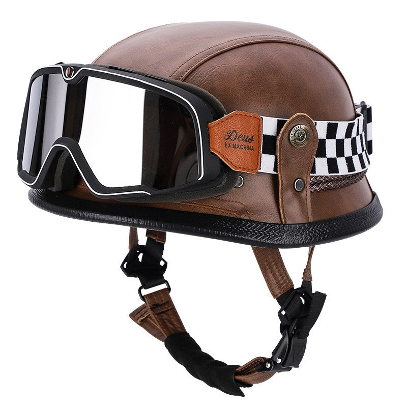 Retro leather cruiser motorcycle half helmet-I15