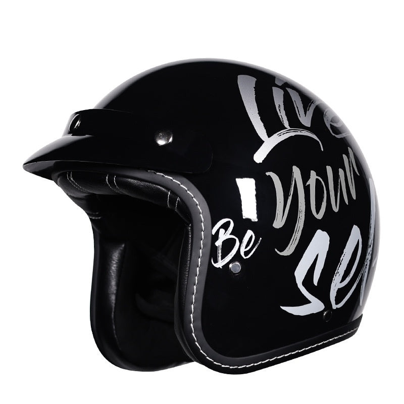 KTVMOTO Retro Open Face Motorcycle Helmet with Sun Visor & Graphic Design-I240