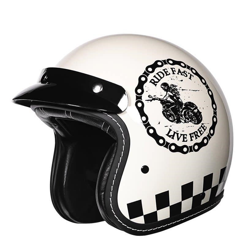 KTVMOTO Retro Open Face Motorcycle Helmet – Vintage Graphic Style-I21
