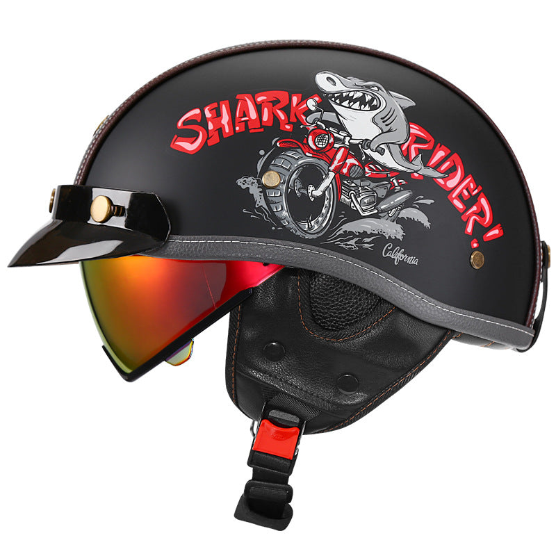 KTVMOTO Retro Half Helmet with Visor for Motorcycle Riders-I50