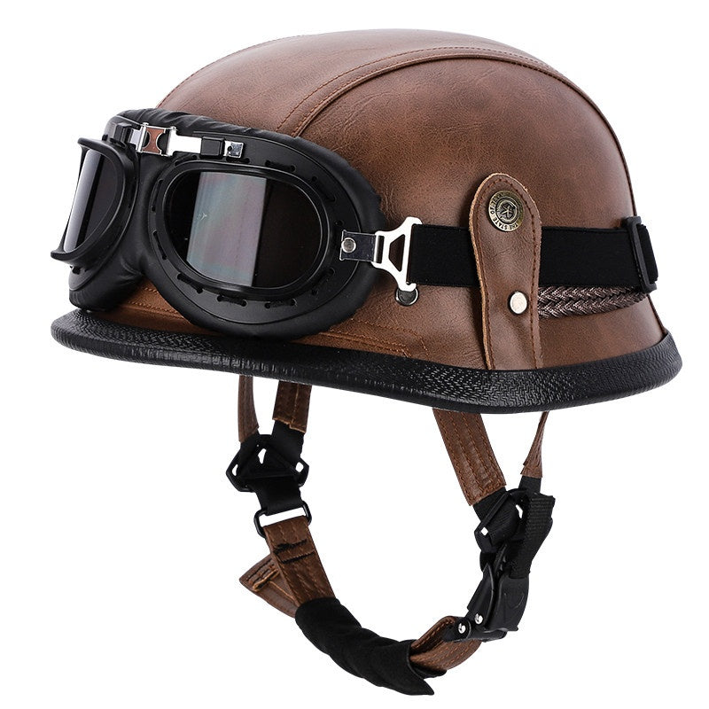 Retro leather cruiser motorcycle half helmet-I15