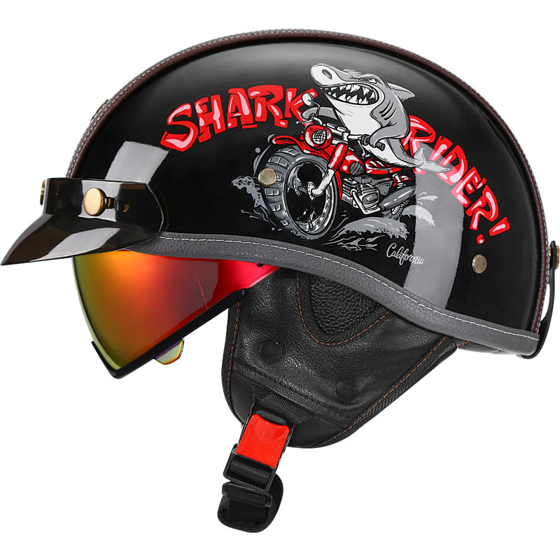 KTVMOTO Retro Half Helmet with Visor for Motorcycle Riders-I50