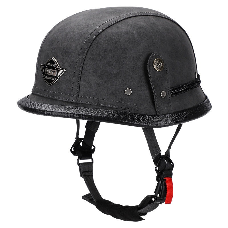 Retro leather cruiser motorcycle half helmet-I15