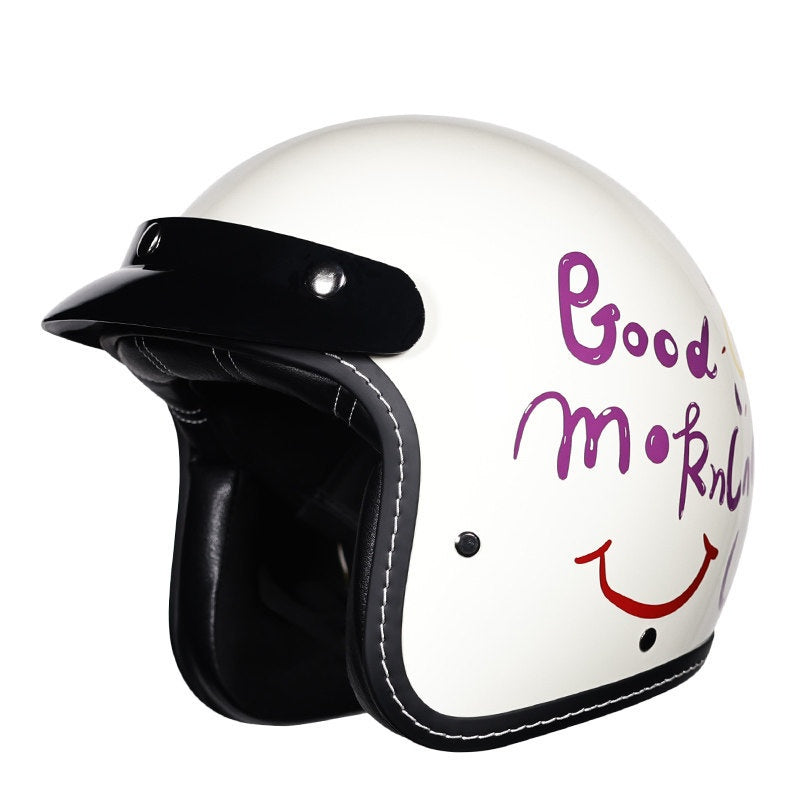 KTVMOTO Retro Open Face Motorcycle Helmet – Vintage Graphic Style-I21