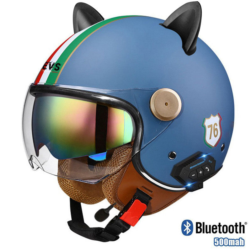 Cat-Ear Open-Face Motorcycle Helmet with Bluetooth Function-I67