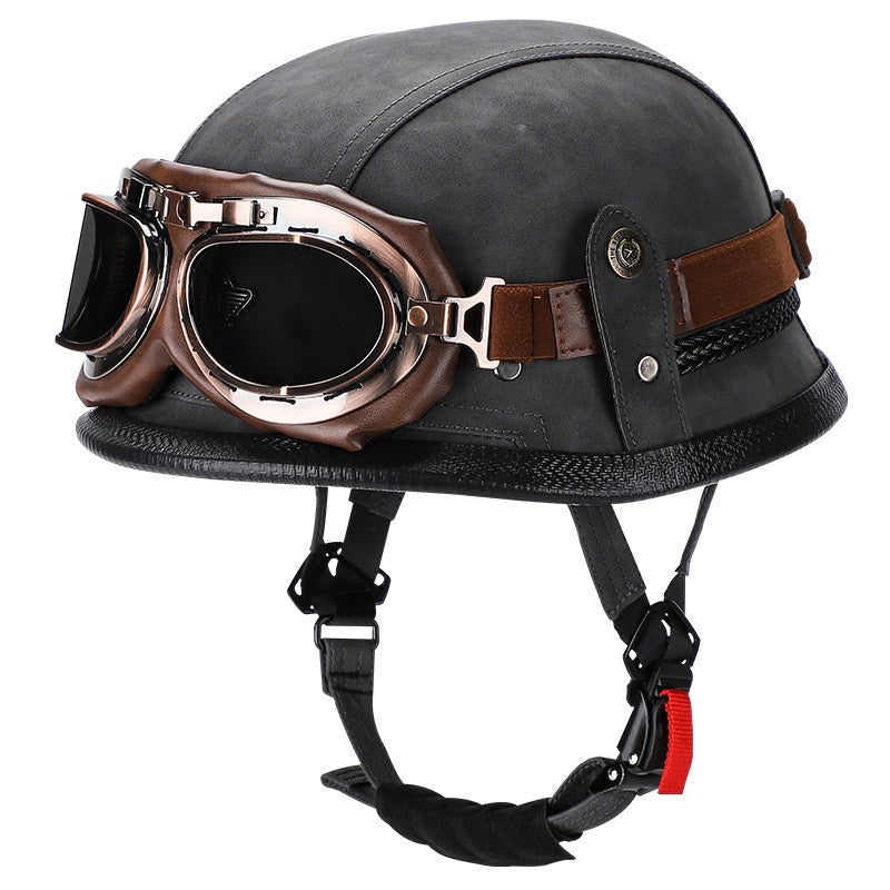 Retro leather cruiser motorcycle half helmet-I15