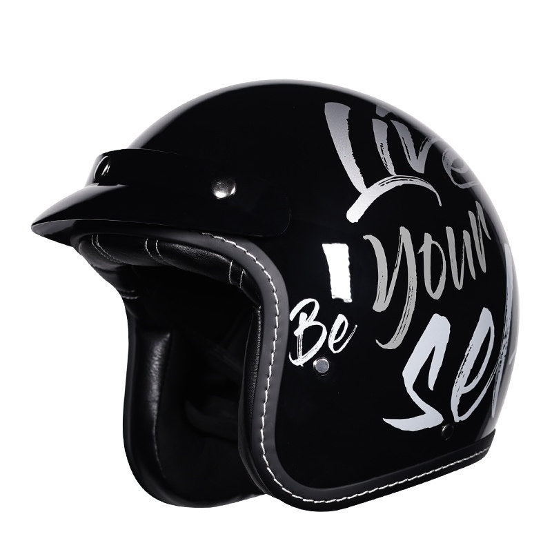KTVMOTO Retro Open Face Motorcycle Helmet – Vintage Graphic Style-I21