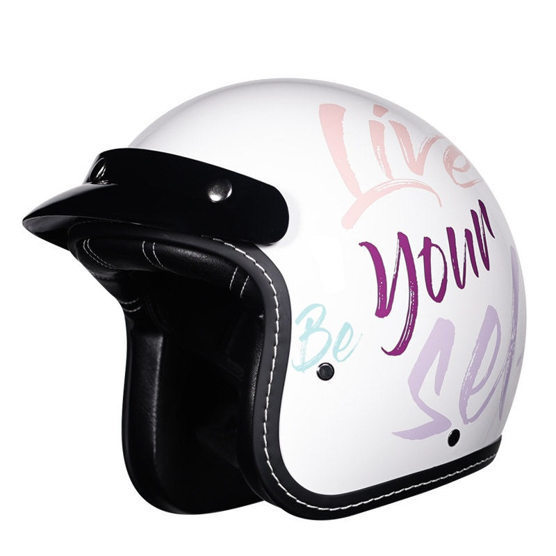 KTVMOTO Retro Open Face Motorcycle Helmet – Vintage Graphic Style-I21
