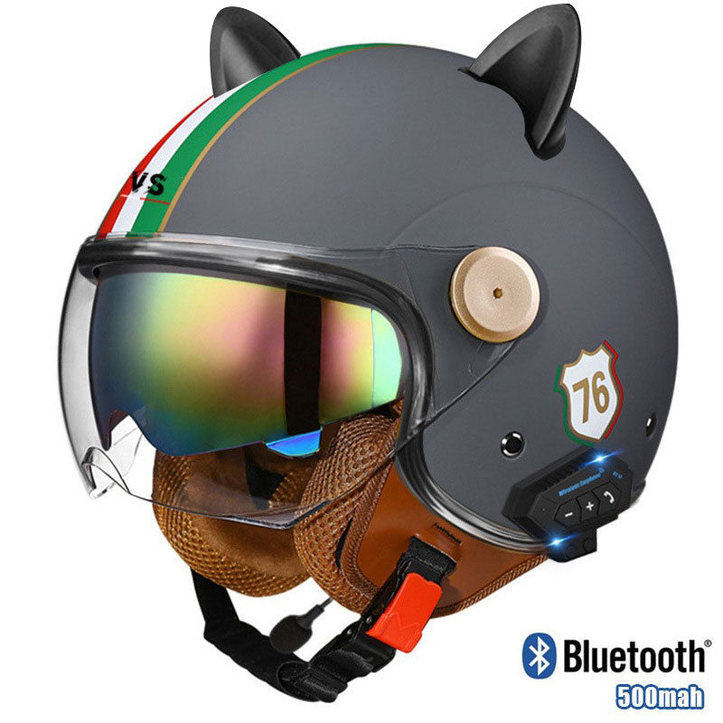 Cat-Ear Open-Face Motorcycle Helmet with Bluetooth Function-I67