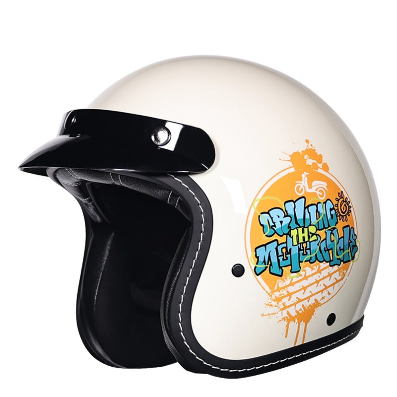 KTVMOTO Retro Open Face Motorcycle Helmet with Sun Visor for Cruiser Riders-I241