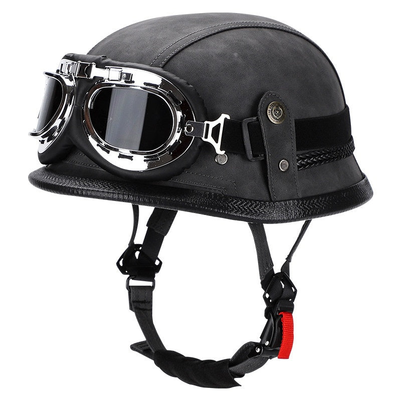 Retro leather cruiser motorcycle half helmet-I15