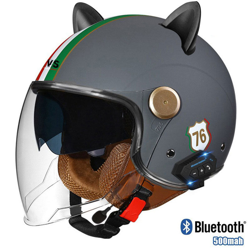 Cat-Ear Open-Face Motorcycle Helmet with Bluetooth Function-I67