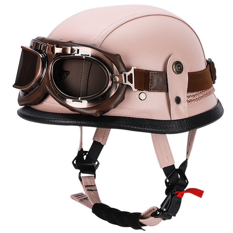 Retro leather cruiser motorcycle half helmet-I15