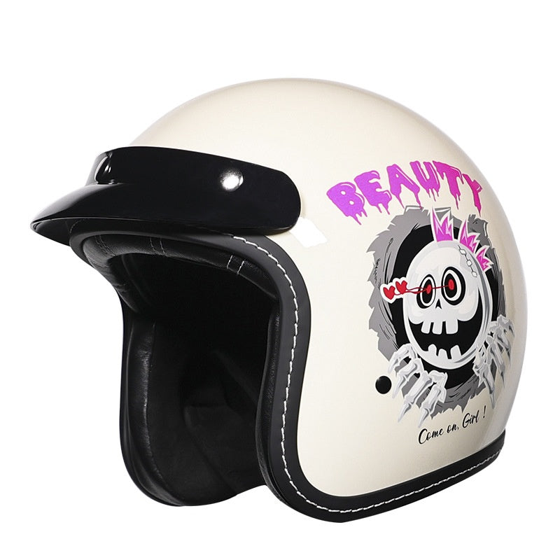 KTVMOTO Retro Open Face Motorcycle Helmet with Sun Visor for Cruiser Riders-I242